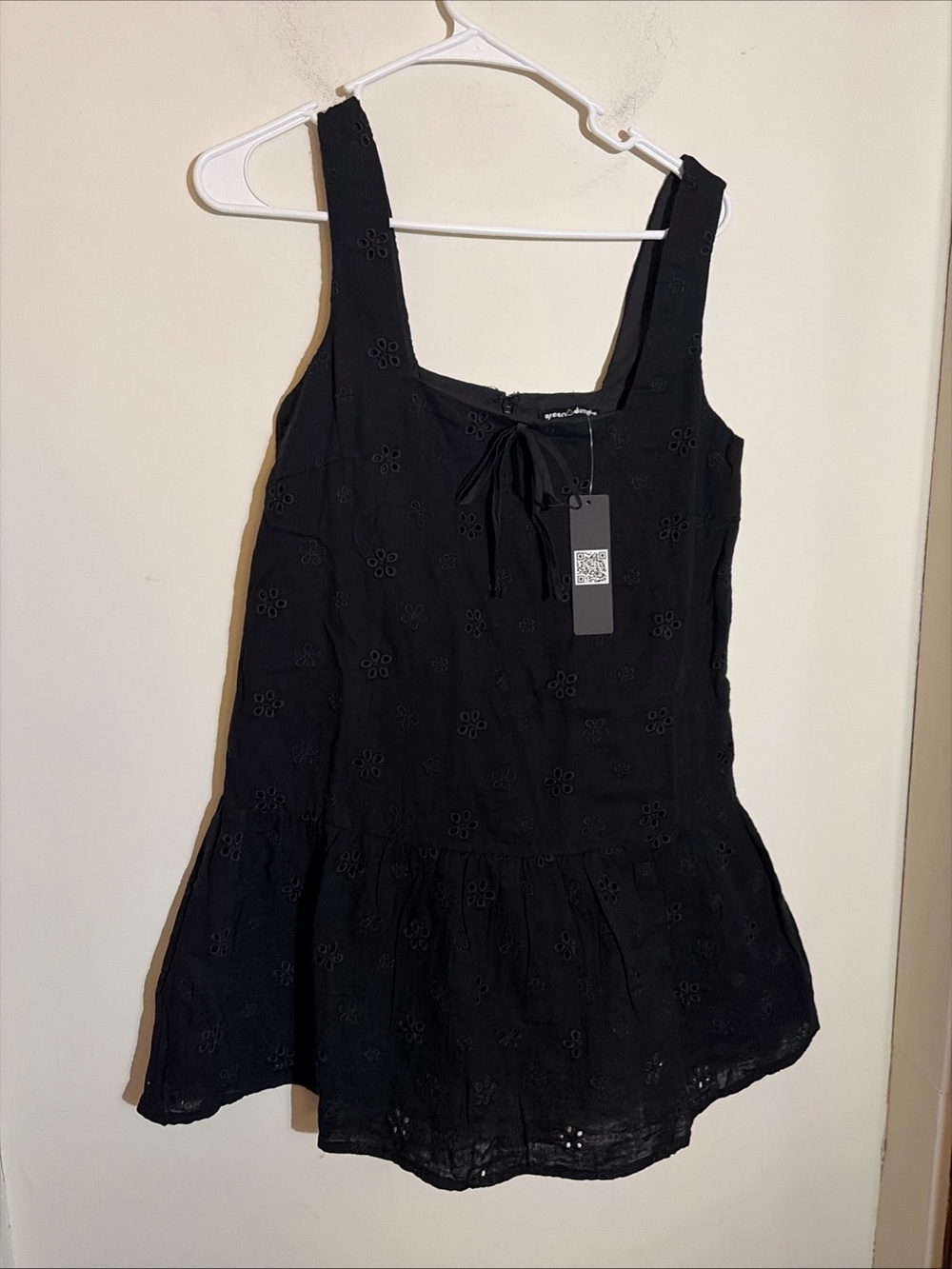 Black Eyelet Tie-Front Peplum Tank dress